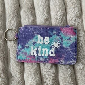 Be Kind Tie-Dye Kids Zip Card Holder with Key Ring - Purple/Teal/Pink